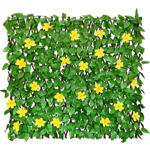 Expandable Fence Privacy Screen for Balcony Patio Outdoor,Decorative Faux Ivy Fencing Panel,Artificial Hedges (Single Sided Leaves)(2, Yellow Flowers)