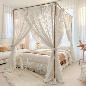 Elegant Lace Princess 4 Corner Post Mosquito Net Romantic for Girls Women Bed Curtain Canopy for Adults Wedding Bedroom Kids Rooms Decoration (White-3, King) (78"W x 86"L (Pack of 1))