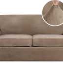 H.VERSAILTEX Real Velvet Plush 3 Piece Stretch Sofa Covers Couch Covers for 2 Cushion Couch Sofa Slipcovers Width Up to 90 Inch Feature Thick Soft Stay in Place (Large Sofa, Camel)