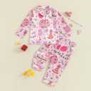 Kuriozud Toddler Kids Little Girls Birthday Satin Silk Pajamas Long Sleeve Button Down Sleepwear Winter Pjs Set Nightgown (Pink) Size 80