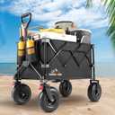 Big Rubber Wheels Beach Wagon Cart Foldable, 9x3 All-Terrain Wheels, Heavy Duty Collapsible Utility Wagon with 330lbs Capacity, Compact Storage, Easy Transport for Sand Camping Sports, Black