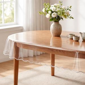 MeritMode Clear Table Protector - Oval Vinyl Tablecloth Cover Transparent Plastic Kitchen Waterproof Protector for Dining Table, Buffet Parties and Camping, 60 x 90 Inch