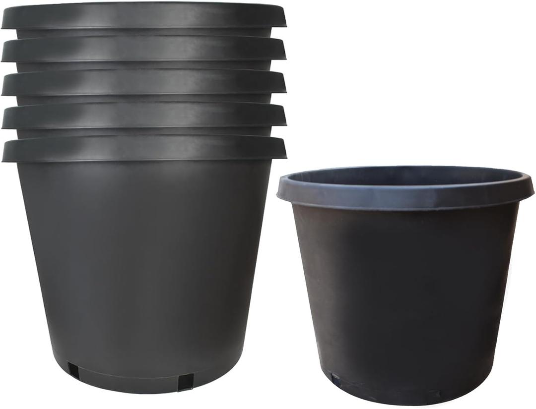 findmall Short 15 Gallon Premium Nursery Plastic Planter Flower Herb Vegetable Garden Grow Pots with Drainage Holes for Outdoor and Indoor Use, Black, 6 Pack