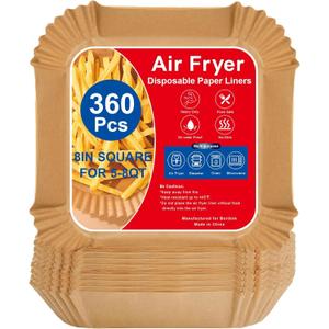 Boribim 8 Inch Air Fryer Paper Liners, 360 PCS Square Air Fryer Disposable Liners - AirFryer Accessories - Non-Stick and Oil Proof Air Fryer Parchment Paper Liners for 5-8QT Basket Oven Microwave