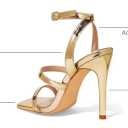 Elisabet Tang Womens Crystal Stilettos Heeled Sandals, 4 Inch Square Open Toe Strappy Sexy High Heels Ankle Strap Buckle Heels for Party Wedding Dress Daily Wear Shoes