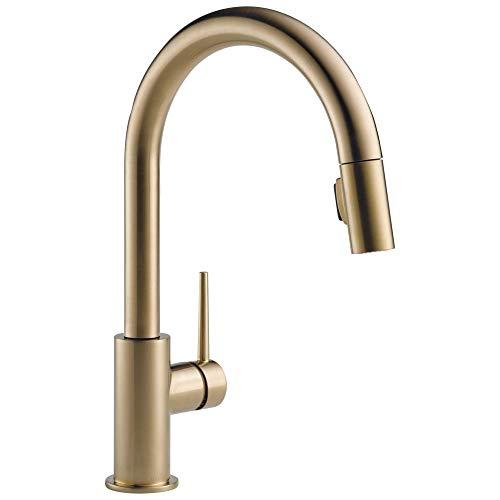 Delta Trinsic Brushed Gold Kitchen Faucet with Pull Down Sprayer, Modern Single Hole Kitchen Sink Faucet, Single Handle, Champagne Bronze 9159-CZ-DST