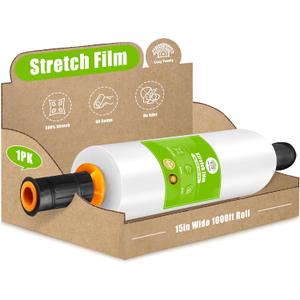 Cosy Family Plastic Wrap Stretch Film Roll - 1000ft 60 Gauge Industrial Strength 15 inch Wide Clear Plastic Wrap Roll with Handles for Pallet Wrapping Shipping Moving - Clear, Pack of 1