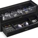 ProCase High End Wooden Watch Box for Men, 2-Layer Wood Watch Display Case Men's Jewelry Organizer Box with Drawer, Fathers Day Gift -6 Slot, Black