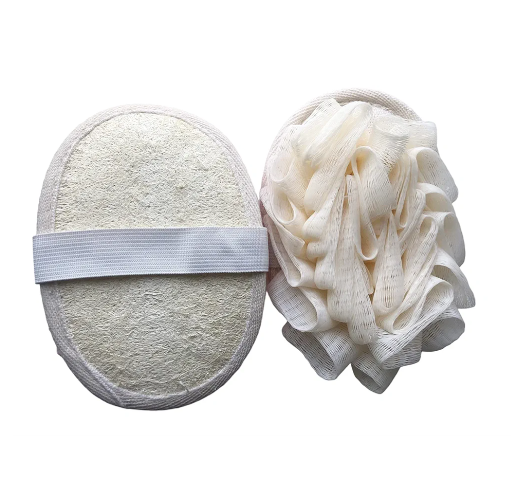 2PCS Travel Body Natural Loofah Sponge,Mini Pink Loofah Travel Size, Eco Organic Loofah Sponge with Hand,Loofah Soft Sensitive Skin