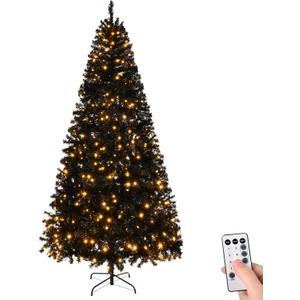 Karl home 7FT Prelit Black Artificial Christmas Tree with 400 Warm Lights, Remove Contral 8 Light Modes, 1250 PVC Branch Full Christmas Tree for Home, Office, Party Holiday, Foldable Base
