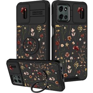 Goocrux for Moto G 5G 2025 Case - Women Girls Cute Phone Cover Girly Pretty Kawaii Unique Aesthetic Design Slide Camera Cover with Ring Stand Holder Cases for Motorola G 5G 2025, Black Floral