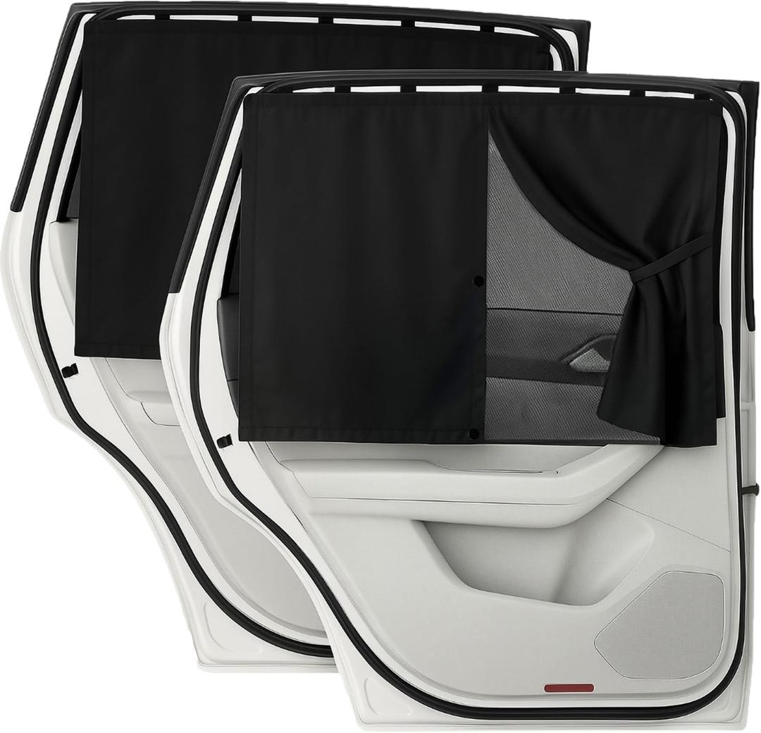 Car Window Shades, 2 Pack Magnetic Double Layer Window Shade for Baby in Car, Adjustable Privacy Blackout/See-Through Back Window Curtains for Baby Kids UV Protection