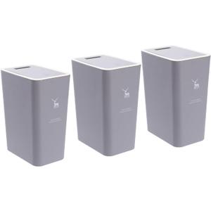 Sooyee 3 Pack Bathroom Trash Can with Lid 14L / 3.7 Gallon Slim Trash Can with Pop-Up Lid, Waste Basket for Bathroom,Powder Room,Bedroom,Kitchen,Craft Room,Office,Grey