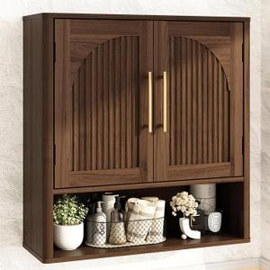 RUSTOWN Fluted Bathroom Wall Cabinet with Arched Doors & Rounded Edges