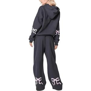 XBTCLXEBCO Bow Print Sweat Set for Women Oversized Sweatshirt and Sweatpants 2 Piece Lounge Set Fall Matching Tracksuit (Medium, Dark Grey)