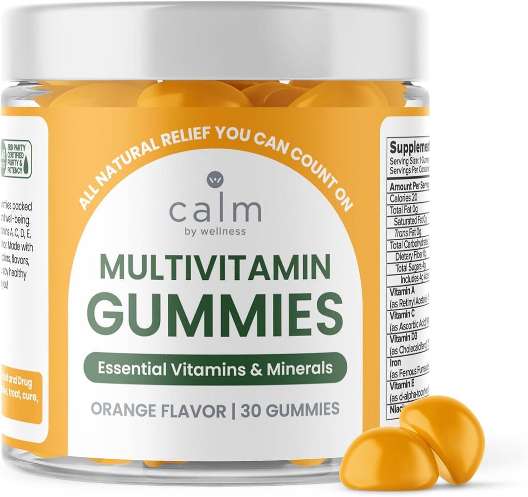 Calm by Wellness Multivitamin Gummies - All Natural Vegan Adult Multivitamin Gummy - Packed with Antioxidant Vitamins C & E, B12, B6, Folic Acid, Pantothenic Acid - Essential for Overall Health, 30 Gummies