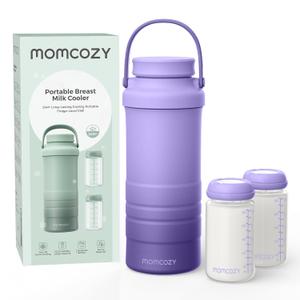 Momcozy 22oz Portable Breast Milk Cooler for Outdoor, Life Saver with 360 Total Cooling for 24 Hours, Larger Capacity Travel Breastmilk Chiller with 2pcs Baby Bottles for Breastmilk Storage, Purple