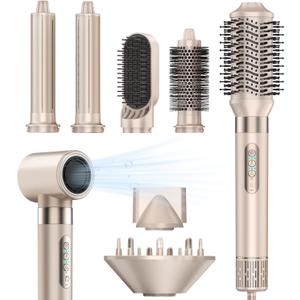 8-in-1 Hot Air Styler & Hair Dryer Brush Set, 110,000 RPM High-Speed Ionic Multi-Styler with Auto-Wrap Curlers, Diffuser, Volumizing & Thermal Brush for Fast Drying and a Smooth, Shiny Finish