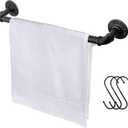 Industrial Pipe Towel Rack Towel Bar, Heavy Duty Wall Mounted Rustic Farmhouse Bath Towel Holder for Bathroom (Black, 18 Inch)