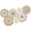 Glenmal 7 Pcs Boho Wall Basket Decor Bulrush Woven Basket Wall Decor Set Boho Rattan Art Farmhouse Hanging Baskets Rustic Handmade Round for Home Kitchen Gift Idea(Stylish)