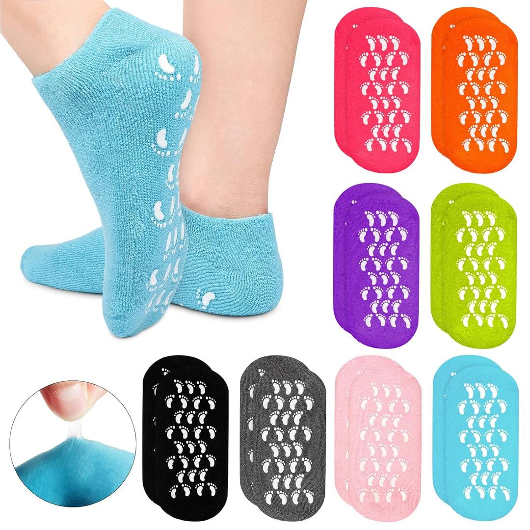8 Pairs Moisturizing Gel Socks Feet Care Gel Spa Foot Moisturizer Silicone Non Slip Heel Socks for Dry Cracked Feet Overnight Lotion for Women Men Softening Rough Skin