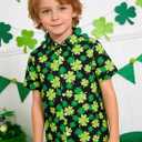 uideazone 3-14 Years Boys St. Patrick's Day Hawaiian Shirt Button Down Short Sleeve Tropical Shamrock Shirts (Orange, S)