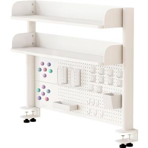 jvsufuik Clamp On Desk Organizer Shelf, White Desk Extender Pegboard Workstation, Computer Desk Accessories for Office, Desktop Shelving System, Desktop Bookshelf Storage Shelves for Desk, 23.6in