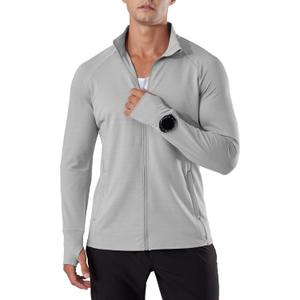 Locachy Men's Lightweight Quick Dry Athletic Jacket Full Zip Stand Collar Running Workout Performance Shirt, M