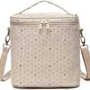 neatlife Lunch Bag for Women, Soft Linen Lunch bag with adjustable shoulder strap, Insulated Womens Lunch Bag for Work, Machine Washable Lunch Box with removable liner (Black Small Dots)