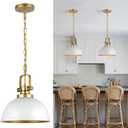 Modern White and Gold Pendant Lights,11.8" Vintage White Gold Pendant Light Fixtures Iron Dome Lighting Hanging Ceiling for Kitchen Island Dining Room Restaurant Bedroom Farmhouse Entrance (1PK/12in)
