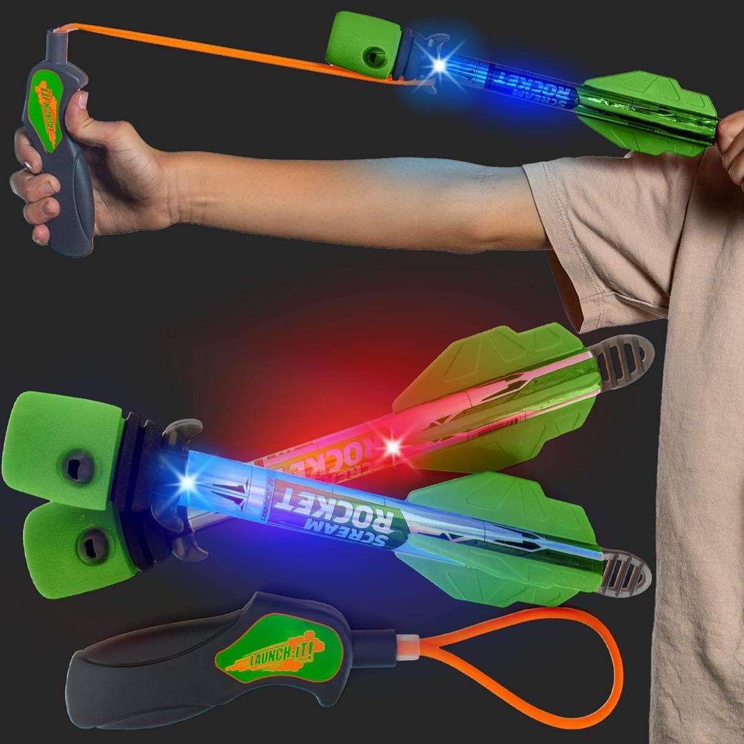 Light Up Foam Rocket Toys for Kids: Best LED Rocket Launcher Slingshot Lights Up & Makes Noise! for Boys & Girls. Outdoor Toy Party Favors Easter Stuffers & Great Gifts for Ages 8 9 10 11 12 13 +, 2 Pack