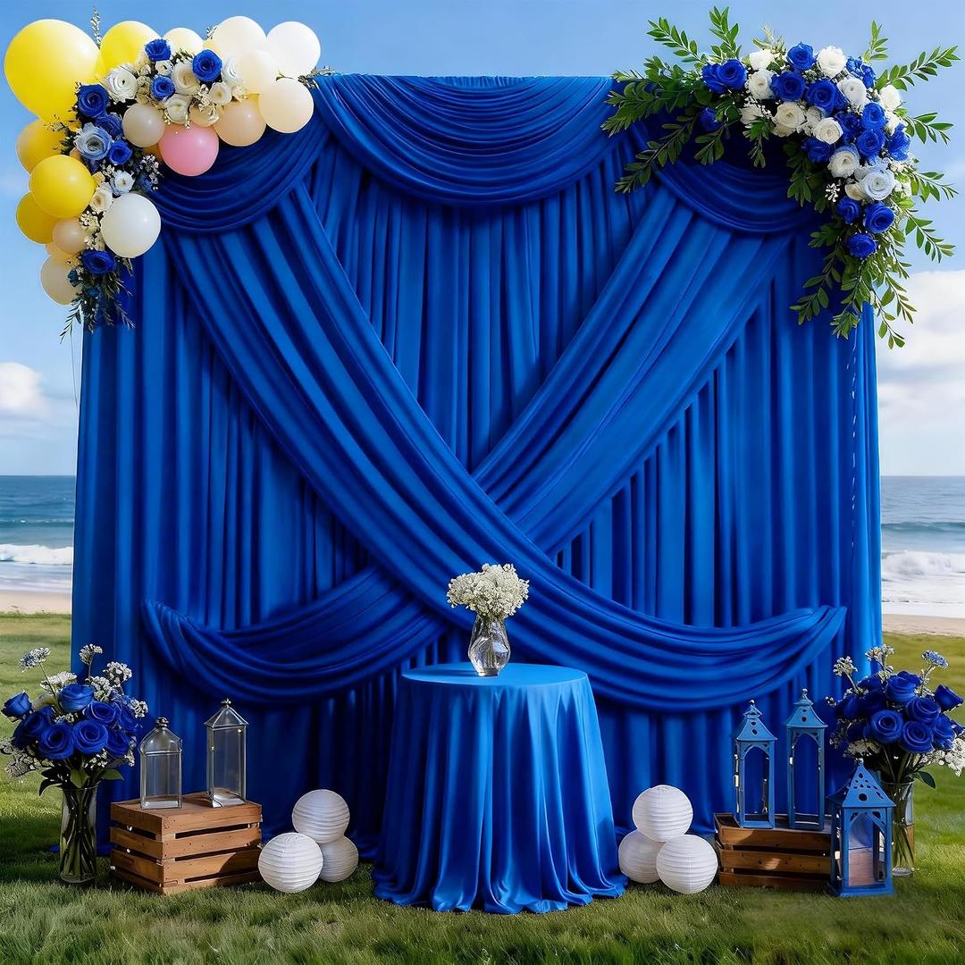 2 Panels 5ft X 10ft Royal Blue Backdrop Curtains for Party - WENSINL Wrinkle Free Polyester Backdrop Drapes for Wedding Bridal Shower Birthday Stage Photobooth Backdrop Curtain Wall Decorations