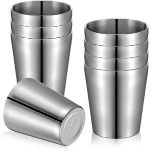 8 Pack 10 oz Stainless Steel Insulated Cups, Double Wall Vacuum Metal Tumbler Stackable Camping Drinking Water Glasses Unbreakable Reusable Mugs for Travel Indoor Outdoor Party Supplies(Silver)