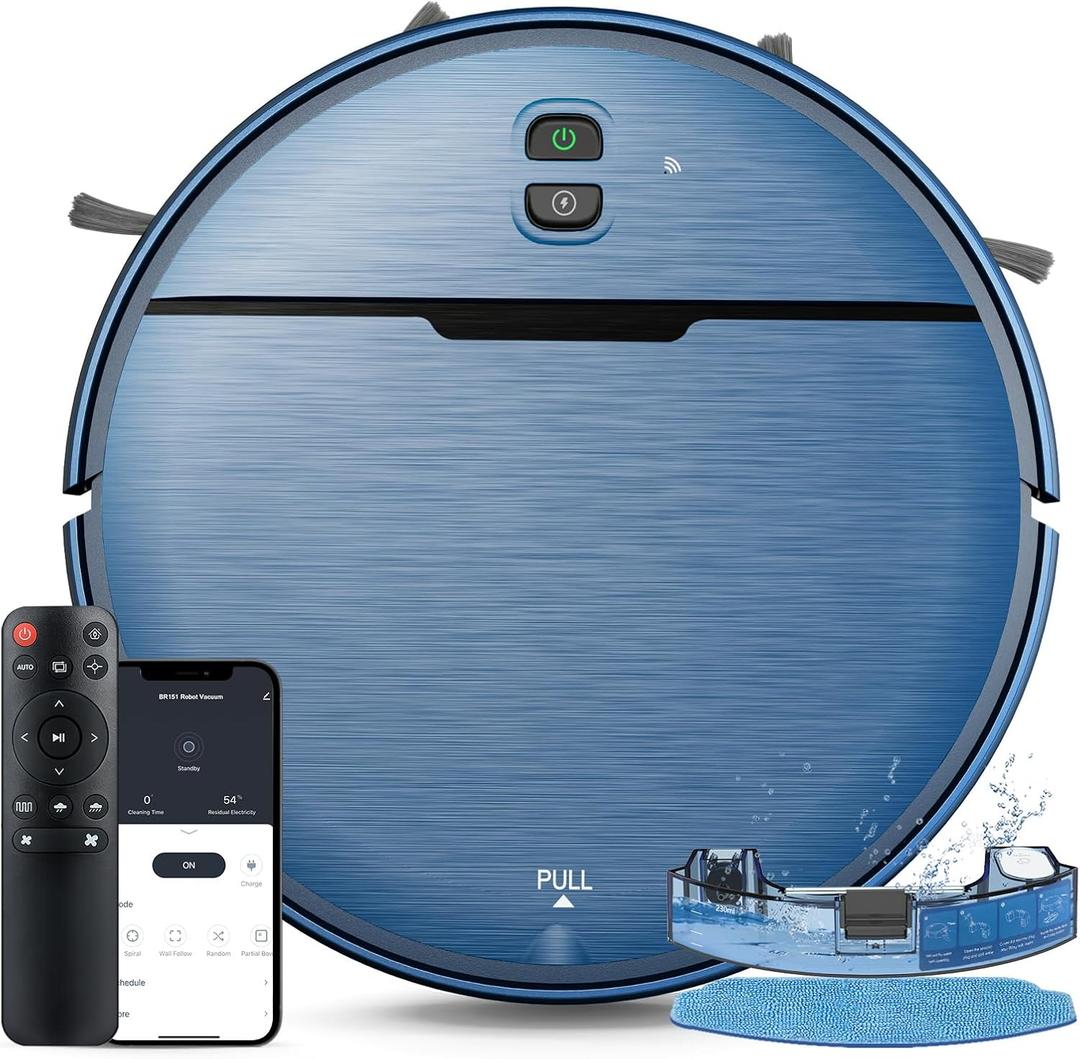 Robot Vacuum and Mop Combo, 2 in 1 Robot Vacuum Cleaner with WiFi/App, Smart Robotic Vacuums with Strong Suction, Schedule, Self-Charging, Slim, Quiet, Ideal for Hard Floor, Pet Hair, Low Pile Carpet (Blue)