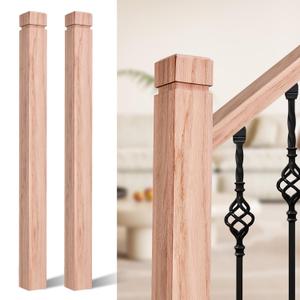 3.5" x 47" Red Oak Wood Stair Newel Post with a Single Groove Notched Newel Wood Balusters for Staircase Interior and Outdoor Railing Newels for Stair Handrails (2)