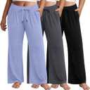 Huukeay 3 Pack Women's Plus Size Pants Wide Leg Yoga Pants Baggy Lounge Sweatpants with Pockets Drawstring High Waist Jogger (Haze Blue, Dark Gray, Black)