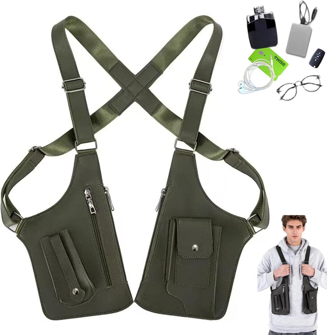 Tactical Double Shoulder Armpit Bag,Anti-Pickpocket Hidden Strap Wallet,Adjustable Leather Armor Crossbody Pack Multi-Pocket