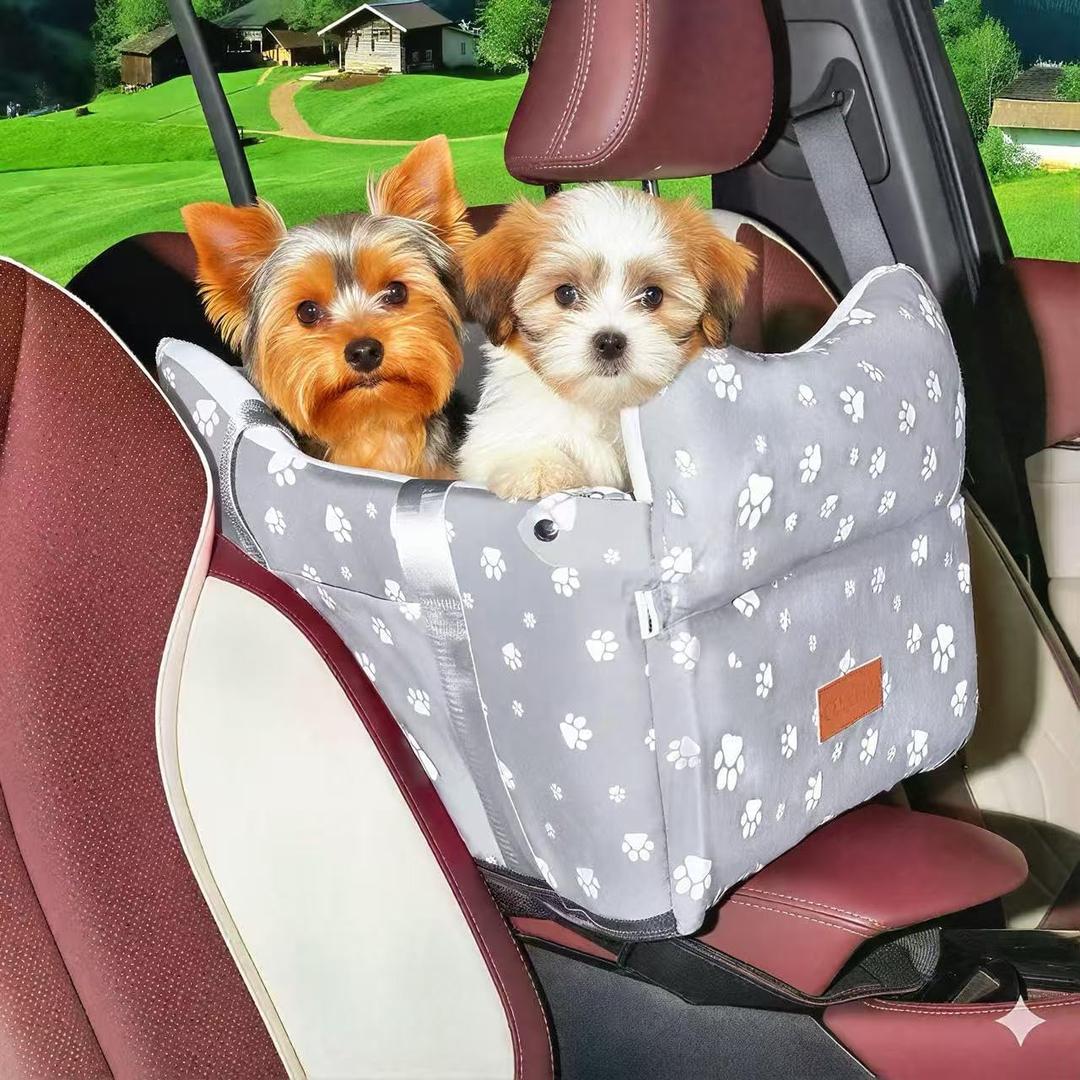 Cullaby Center Console Dog Car Seat for Medium Dogs - Portable Dogs Armrest Booster Seat, Anti-Collapse Pet Car Seat with Soft Cushion Safety Belt, Support Pet Up to 25lbs (Grey)