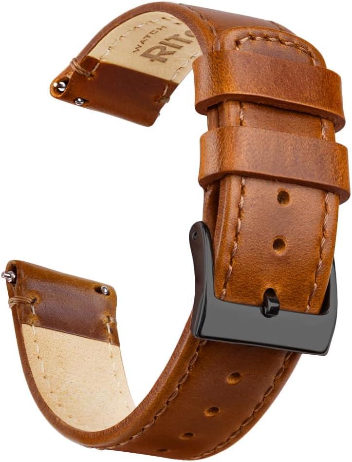 Ritche Christmas Gift Quick Release Leather Watch Band Leather Watch Strap 18mm 19mm 20mm 21mm 22mm 23mm or 24mm for Men and Women, White Elephant Gifts, Stocking Stuffers For Men (Toffee Brown / Black)