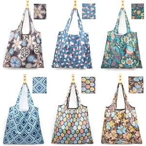6 Pcs Reusable Grocery Bags Xlarge 50LBS Foldable Grocery Shopping Bags Washable Beach Bag Ripstop Nylon Tote Bags (Elegant Vintage)
