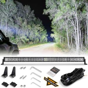 Auxbeam 50 Inch LED Light Bar 288W, 5D Lens Waterproof Off Road Driving Lights, 28800 Lumens Double Row Spot Flood Combo Fog Light Work Light with Wiring Harness for Pickup Trucks SUV ATV UTV Boat