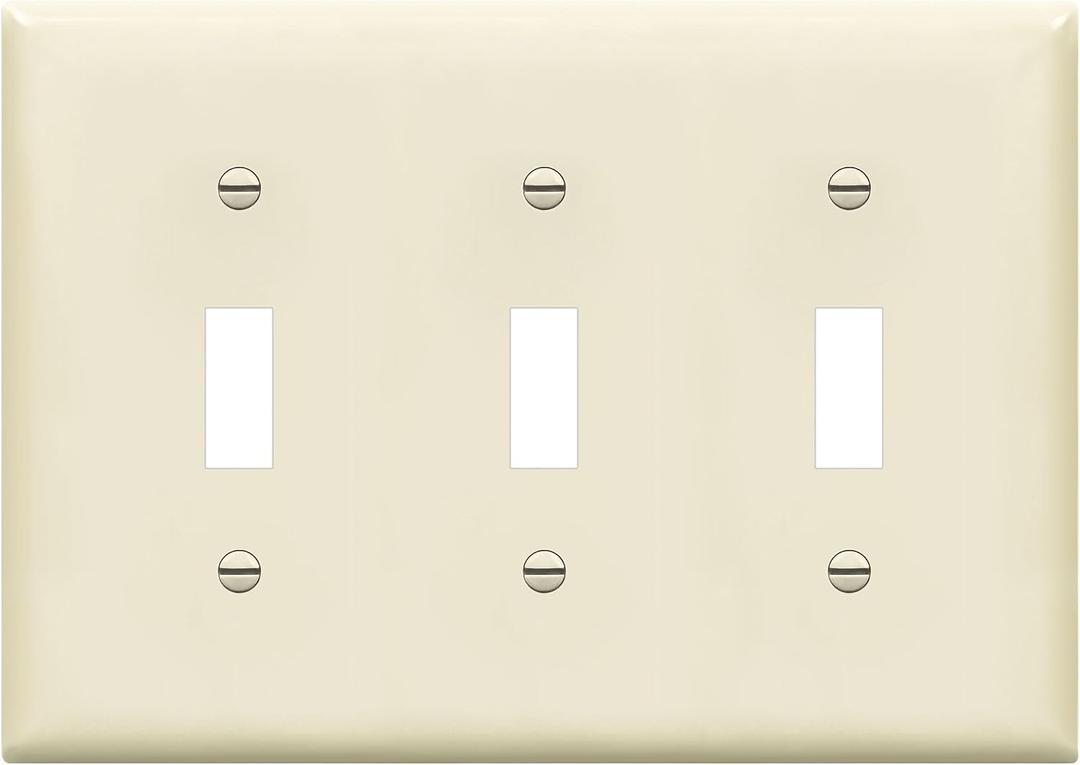 ENERLITES Triple Toggle Light Switch Wall Plate, Gloss Finish, Standard Size 3-Gang 4.50" x 6.38", Unbreakable Polycarbonate Thermoplastic, 8813-LA, Light Almond