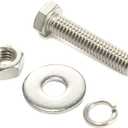 5/16-18 x 6" Hex Head Bolts with Hex Nuts and Thick Flat & Lock Washers, Fully Threaded, Stainless Steel 18-8, Plain Finish, 4 Sets (Silver)