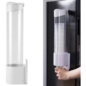 Cup Dispenser Wall Mounted Plastic Water Dispenser Disposable Cup Holder Rack, Paste or Screw Plate Mountable for Paper Cups Halloween Party Supplies, 7.5cm 40-50 Cups (White, M)