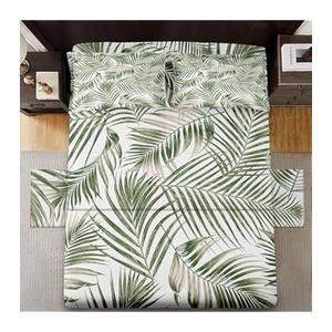 Queen Size Bed Sheet Sets with Pillowcases, Green Golden Tropical 4 Pcs Soft Microfiber Bedding for Kids and Adults, Leaves Monstera Palm Flat, Fitted Sheet for Bedroom Bed Decor