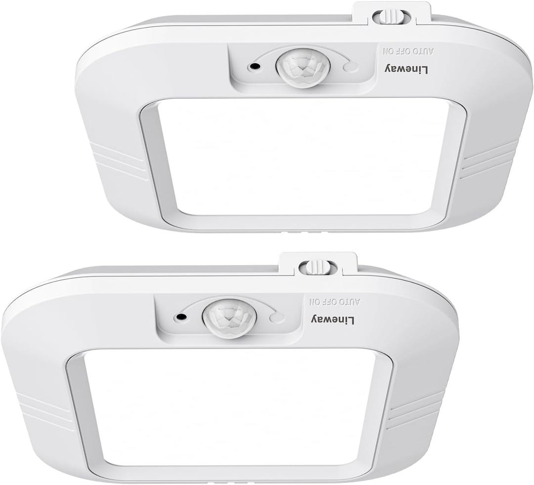 2 Pack Battery Operated Ceiling Light Motion Sensor Shower Light, Wireless Closet Lights 6000K LED Bathroom Shower Lamp, Motion Activated Ceiling Lamp for Bathroom Closet Cabinet(Battery Not Included)