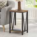 FOLUBAN Side Table with Storage Shelf, Rustic End Table for Living Room, Wood and Metal Nightstand for Bedroom, Oak, 15.7 inches x 11.8 inches x 23.6 inches