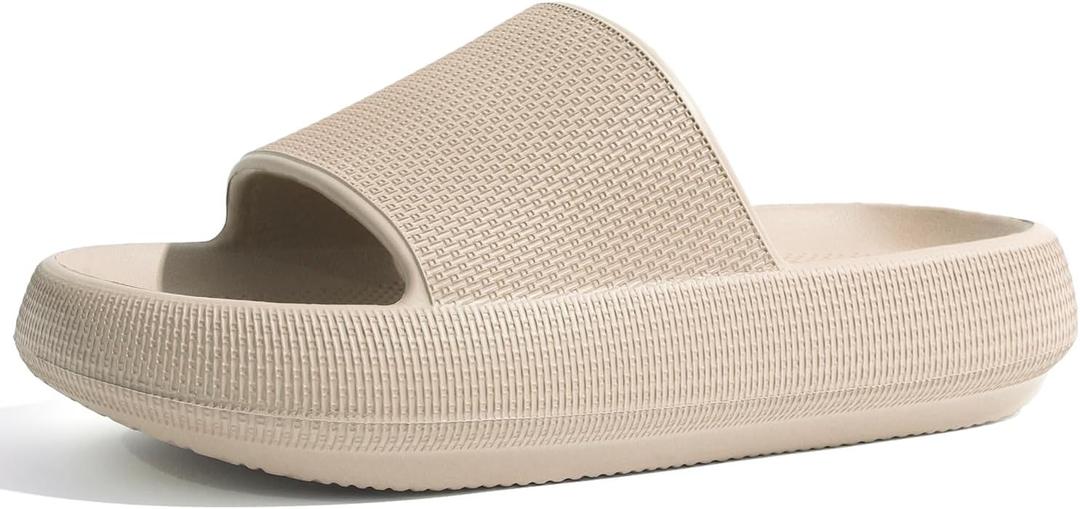 Cloud Slides for Women Pillow Slides Shower Shoes Cloud Recovery Slide Sandals Cushion Thick Sole Pillow Slippers Comfort Indoor and Outdoor Slide (Beige)