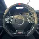Quick Install Sporty Suede Leather Steering Wheel Cover with Red Top Trim Universal fit Any 14½" to 15" Car SUV Pickup Steering Wheel