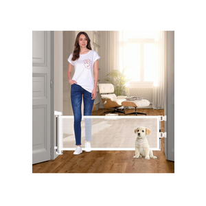 14" H Dog Gate - Puppy and Small Dog Gates, Retractable, Mesh, Expands Up to 59 Inches, Indoor/Outdoor, perfect for Doorways & Stairs